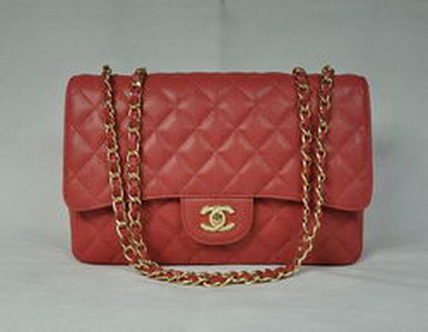 7A Replica Chanel Jumbo A28600 Red Caviar with Golden Hardware Flap Bags